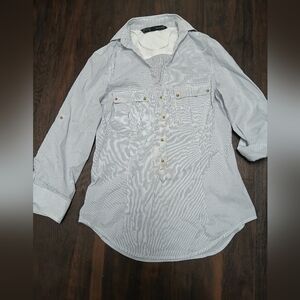Zara Blue and White Casual Button‎ Down Shirt